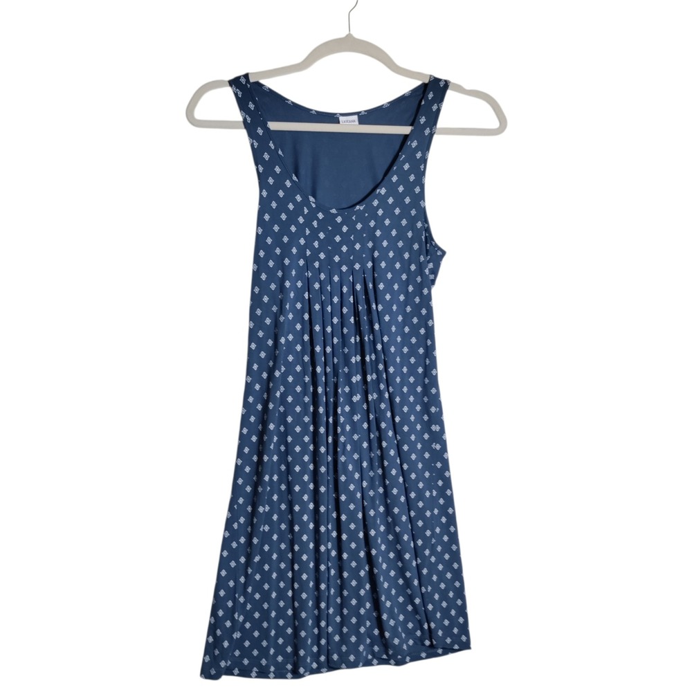 Lascana Navy Blue Geometric Diamond Print Pleated Sleeveless Tunic/dress Size 10